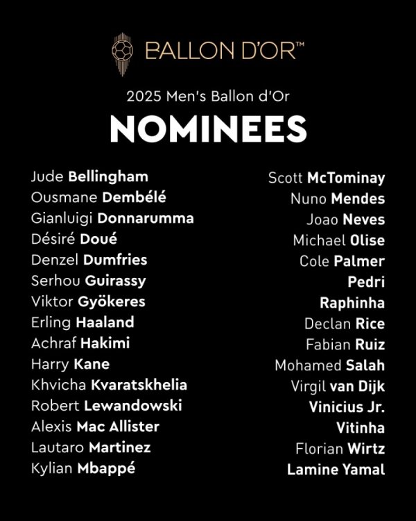 🤔18位亿元先生7东谈主落第金球名单：阿尔瓦雷斯、伊萨克、萨卡…