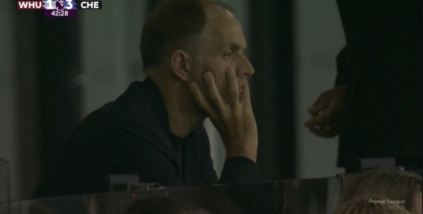 若有所想！英格兰主帅图赫尔现场不雅战西汉姆联VS切尔西