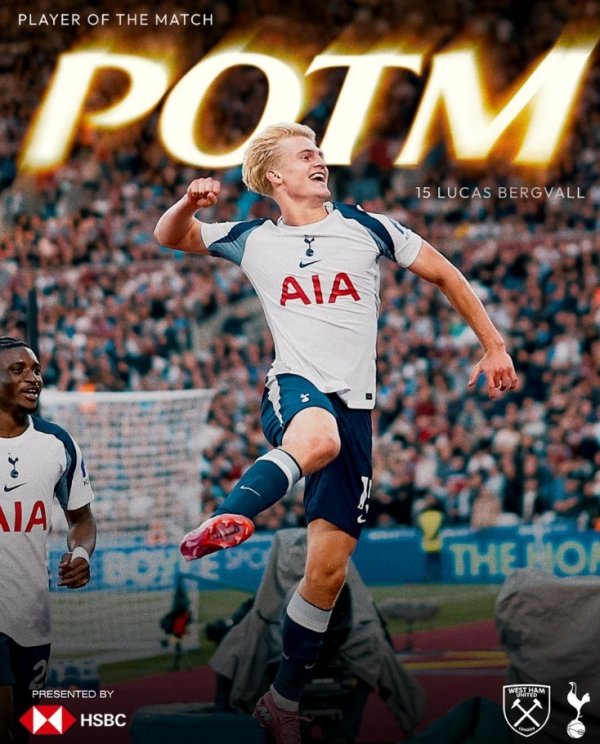 成绩英超处子球，19岁贝里瓦尔当选热刺官方本轮队内最好球员