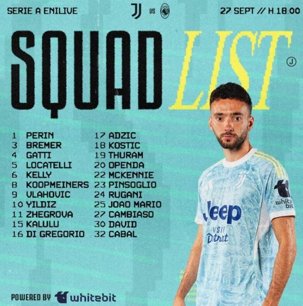 尤文本轮意甲大名单：伊尔迪兹领衔，DV9、戴维、布雷默在列