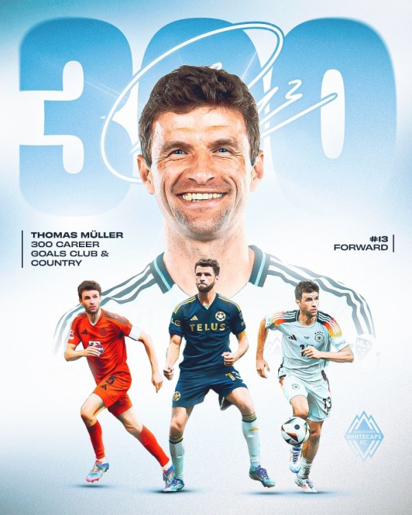 892场300球！穆勒点射破门得益生计第300球，加盟温哥华5场5球