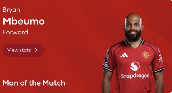 💪络续勤恳！姆伯莫当选为曼联客战丛林全场比赛最好球员