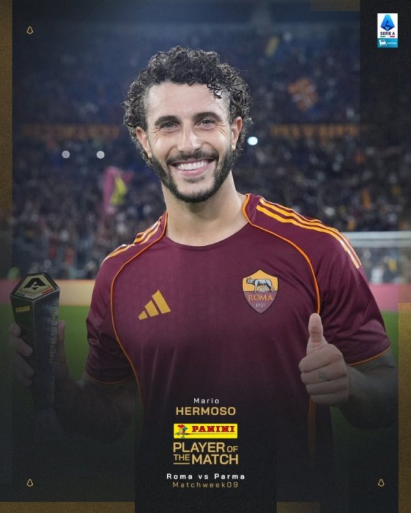 头槌首开纪录！意甲官方：罗马中卫埃尔莫索当选本场比赛最好球员