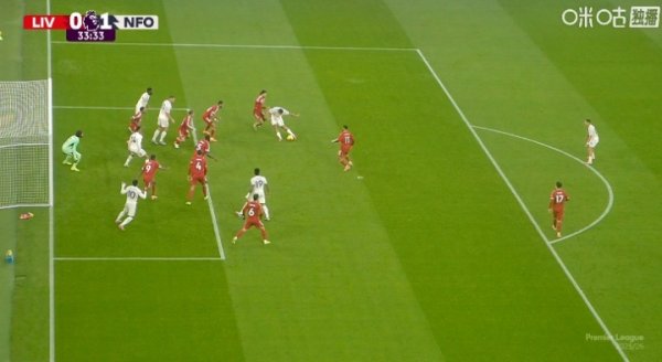 此次骚动了吗？穆里略射门眨眼间，越位位置的恩多耶骚动阿利松视野